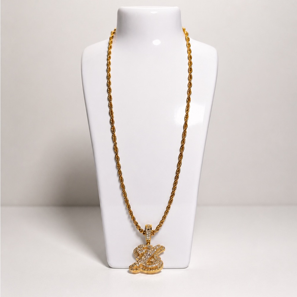 Men's Gold Rope Chain Necklace with Pave Knot Pendant